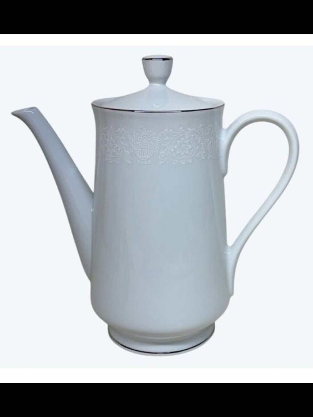 Crown Victoria Lovelace 9"  White Fine China Coffee/Tea Pot with Silver Trim